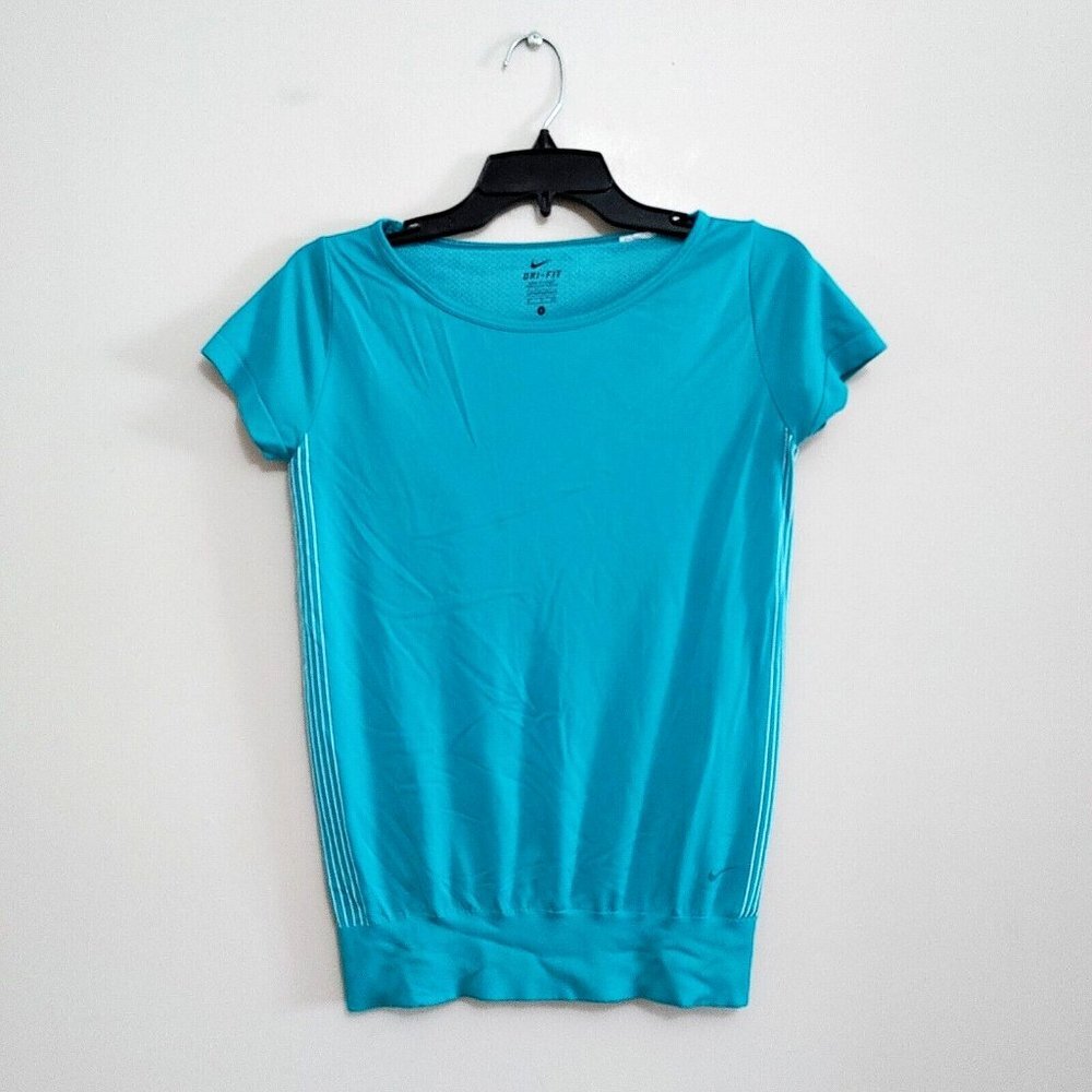 Nike Dri-Fit Fitted Shirt Women Small Teal Short Sleeve Athletic Running T-Shirt